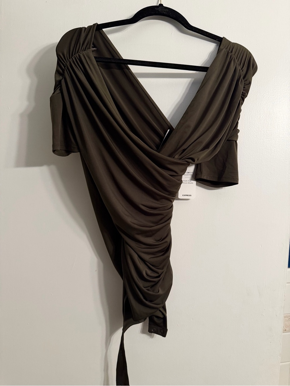 New Express Olive Green Body Contour Wrap Top